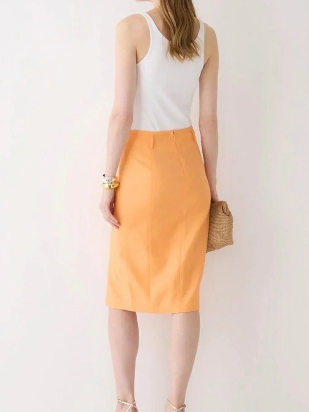J. CrewStretch Linen-Blend Midi Pencil Skirt in Orange, Size 4